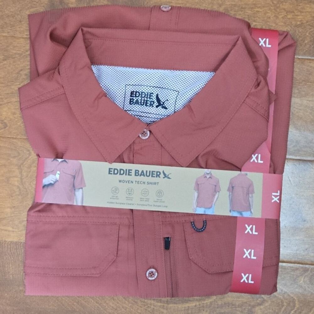Eddie Bauer Woven Tech Shirt Men's XL Red NWT